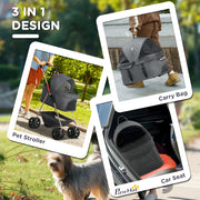 3-in-1 Foldable Pet Stroller with Detachable Carrier