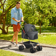 3-in-1 Foldable Pet Stroller with Detachable Carrier