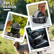 3-in-1 Pet Jogging Stroller with Detachable Carrier & Storage