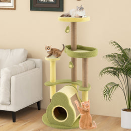 Freestanding Multi-Level Avocado Cat Tower with Private Condo