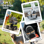 3-in-1 Dog Stroller with Detachable Cabin
