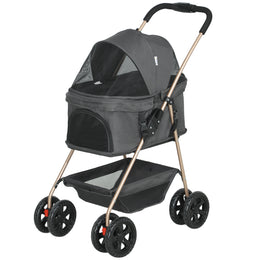 3-in-1 Foldable Pet Stroller with Detachable Carrier