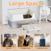 Premium Stainless Steel Cat Litter Box with Plastic Enclosure
