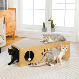 Multi-Hole Cat Tunnel with Scratching Board & Pom Poms
