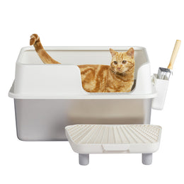 Premium Stainless Steel Cat Litter Box with Plastic Enclosure