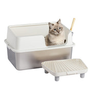 Premium Stainless Steel Cat Litter Box with Plastic Enclosure